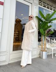 uzun kürk yelek bej 3