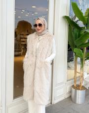 uzun kürk yelek bej 4