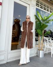 uzun kürk yelek kahve