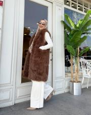 uzun kürk yelek kahve 2