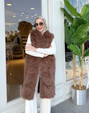 uzun kürk yelek kahve 3