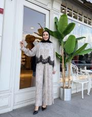 plise dantel detay takım bej 3