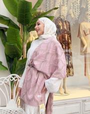 yaprak desen kaşmir omuz şalı pembe 2