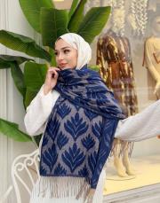 yaprak desen kaşmir omuz şalı saks