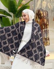 yaprak desen kaşmir omuz şalı siyah