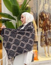 yaprak desen kaşmir omuz şalı siyah 2