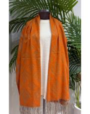 yaprak desen kaşmir omuz şalı turuncu