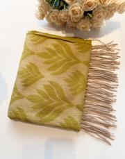 yaprak desen kaşmir omuz şalı yağ yeşili