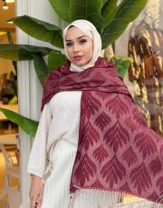 yaprak desen kaşmir omuz şalı mürdüm