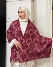 yaprak desen kaşmir omuz şalı mürdüm 2