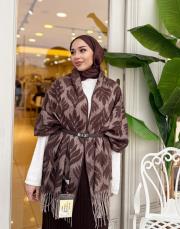 yaprak desen kaşmir omuz şalı kahve 2