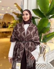 yaprak desen kaşmir omuz şalı kahve 3