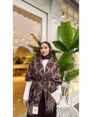 yaprak desen kaşmir omuz şalı kahve 4