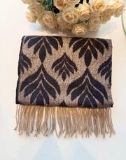 yaprak desen kaşmir omuz şalı lacivert