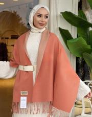 çift renk kaşmir omuz şalı somon 3