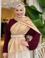 çift renk kaşmir omuz şalı camel 2