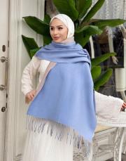 çift renk kaşmir omuz şalı mavi 2