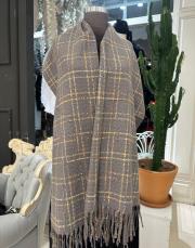 kare desen kaşmir omuz şalı gri 2