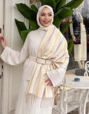 karışık desen kaşmir omuz şalı sarı