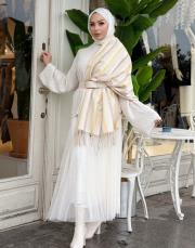 karışık desen kaşmir omuz şalı sarı 3