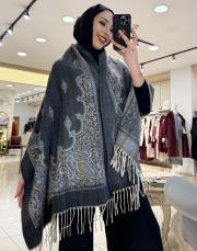 karışık desen kaşmir omuz şalı siyah