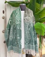 karışık desen kaşmir omuz şalı yeşil