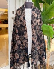 karışık desen kaşmir omuz şalı siyah-camel