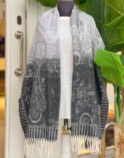 karışık desen kaşmir omuz şalı gri-siyah