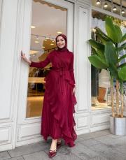 ithal likralı fırırlı tasarım elbise bordo 2