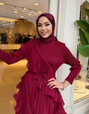 ithal likralı fırırlı tasarım elbise bordo 3