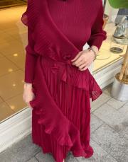 ithal likralı fırırlı tasarım elbise bordo 4