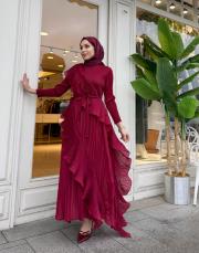 ithal likralı fırırlı tasarım elbise bordo 5