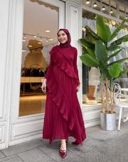 ithal likralı fırırlı tasarım elbise bordo 6