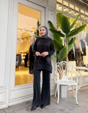 yanı fermuarlı bol paça takım siyah