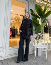 yanı fermuarlı bol paça takım siyah 2