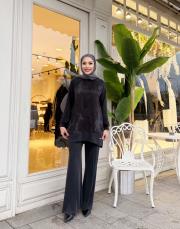 yanı fermuarlı bol paça takım siyah 4