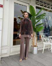 yanı fermuarlı bol paça takım vizon 2