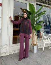 yanı fermuarlı bol paça takım mürdüm