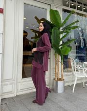 yanı fermuarlı bol paça takım mürdüm 2