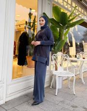 yanı fermuarlı bol paça takım lacivert 2