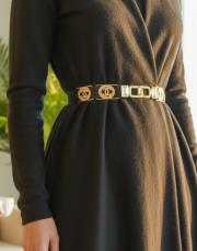 gold örgü cc tokalı lastikli kemer siyah