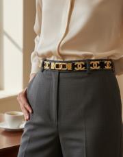 gold desenli cc tokalı lastikli kemer siyah