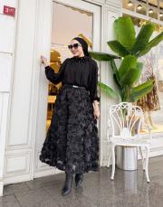 ithal tasarım güllü etek siyah 2