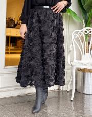 ithal tasarım güllü etek siyah 3