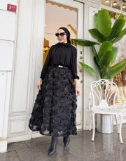 ithal tasarım güllü etek siyah 4