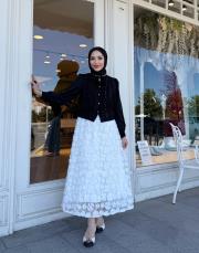 ithal tasarım güllü etek beyaz