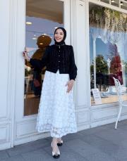 ithal tasarım güllü etek beyaz 2