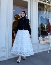 ithal tasarım güllü etek beyaz 3