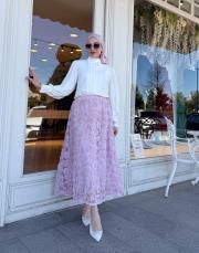 ithal tasarım güllü etek toz pembe 2