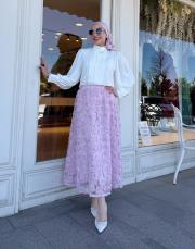 ithal tasarım güllü etek toz pembe 3